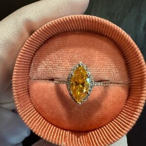 Elegant Yellow Halo Marquise-Cut Moissanite Ring size 6 in